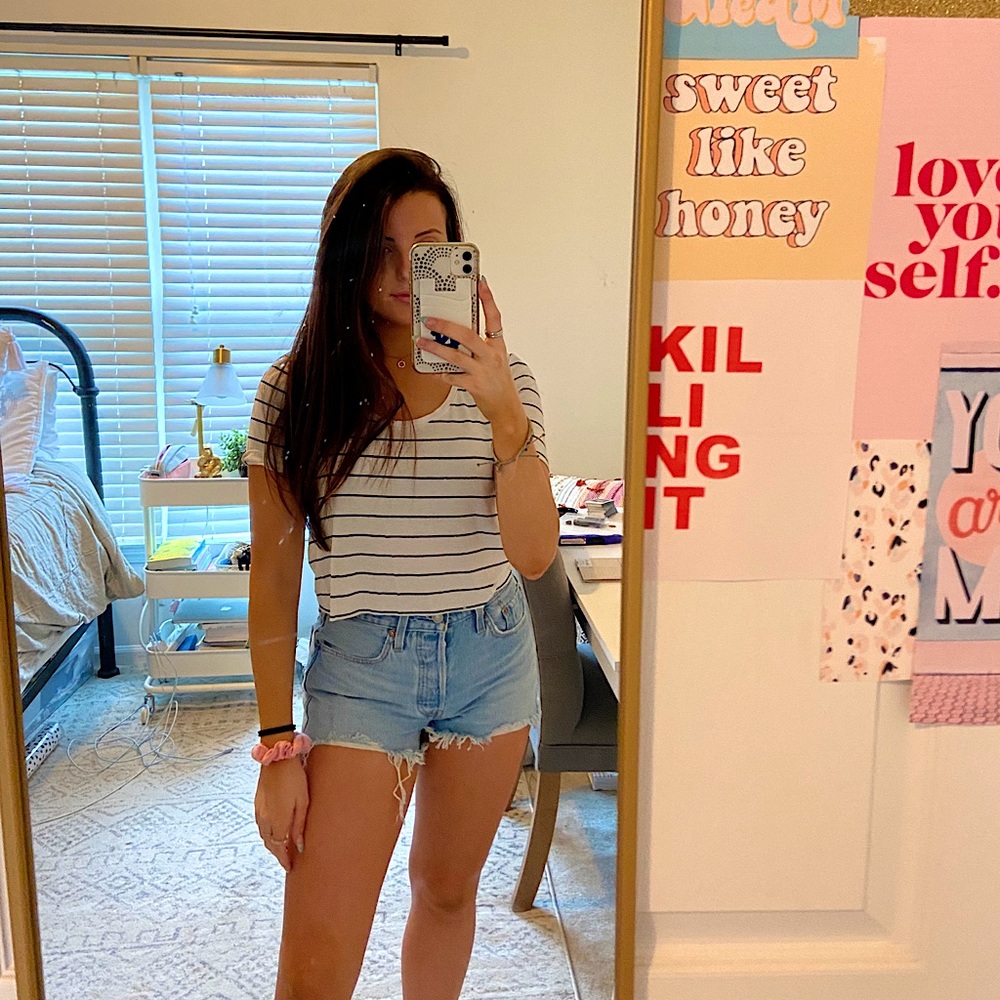 black and white stripe cropped T